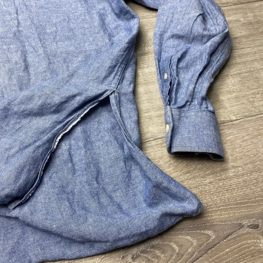 Banana Republic Shirt Linen Slim Fit Mens XL Blue Long Sleeve Button Down